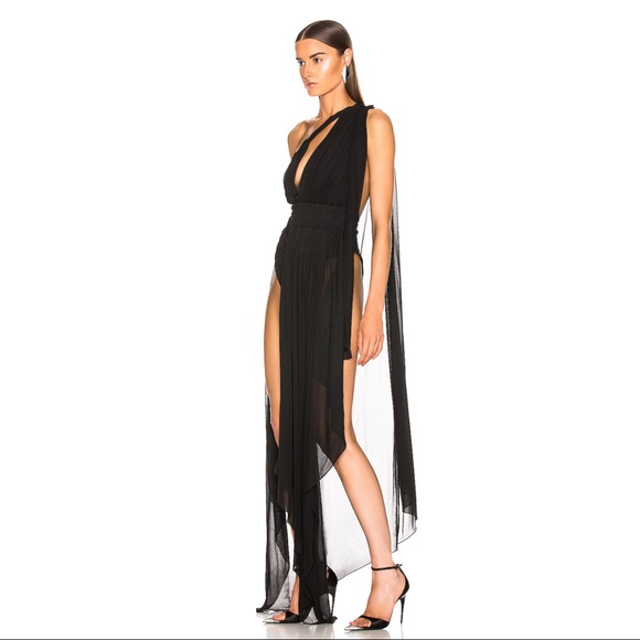 Saint Laurent Cutout Dress Black Chiffon Overlay - Picture 4 of 9